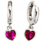 Preview: Kinder Creolen Herz 925 Sterling Silber 2 Zirkonia pink Ohrringe Kinderohrringe