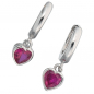 Preview: Kinder Creolen Herz 925 Sterling Silber 2 Zirkonia pink Ohrringe Kinderohrringe