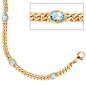 Preview: Armband 585 Gold Gelbgold 19 cm 4 Blautopase hellblau blau Goldarmband Karabiner