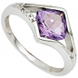 Preview: Damen Ring 585 Gold Weißgold 3 Diamanten Brillanten 1 Amethyst lila violett - 54mm