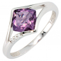 Preview: Damen Ring 585 Gold Weißgold 3 Diamanten Brillanten 1 Amethyst lila violett - 54mm