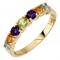 Preview: Damen Ring 333 Gold Gelbgold 2 Amethyste 2 Citrine 1 Peridot 2 Blautopase - 54mm