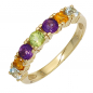 Preview: Damen Ring 333 Gold Gelbgold 2 Amethyste 2 Citrine 1 Peridot 2 Blautopase - 54mm