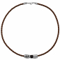 Preview: Collier Halskette Leder braun mit Edelstahl und Holz 45 cm Kette Lederkette