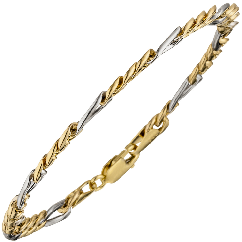 Figaroarmband 333 Gold Gelbgold Weißgold bicolor 19 cm Armband Karabiner