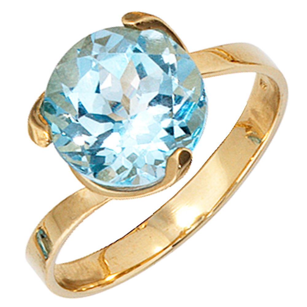 Damen Ring 585 Gold Gelbgold 1 Blautopas hellblau blau Goldring Topasring - 58mm