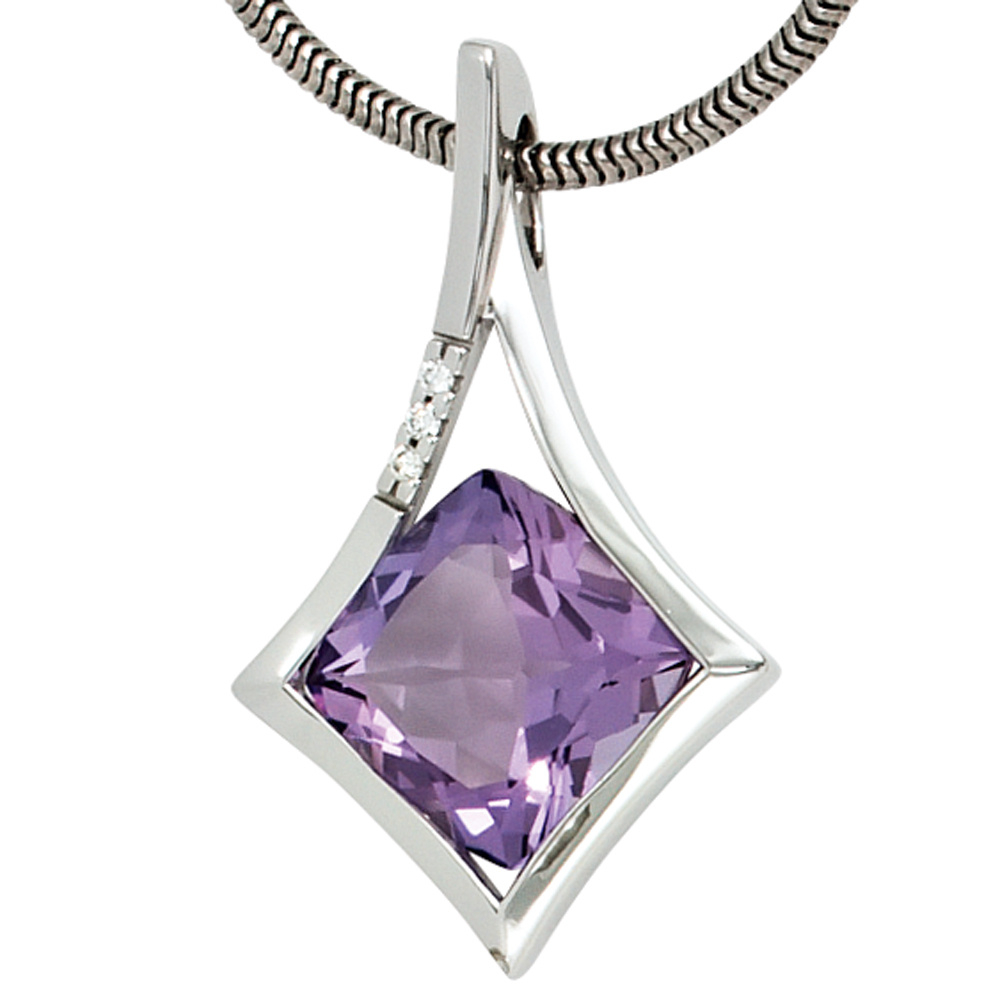 Anhänger 585 Gold Weißgold 1 Amethyst lila violett 3 Diamanten Brillanten