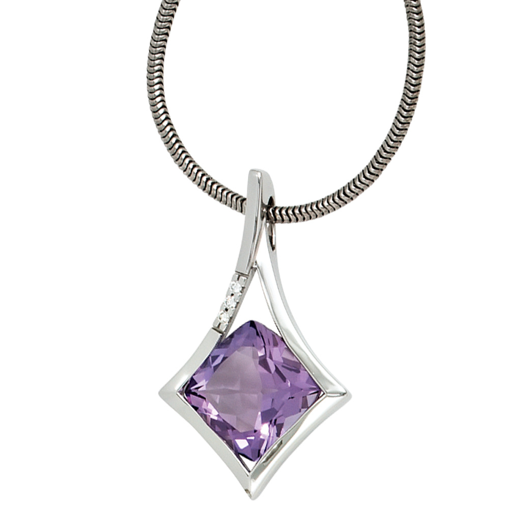 Anhänger 585 Gold Weißgold 1 Amethyst lila violett 3 Diamanten Brillanten