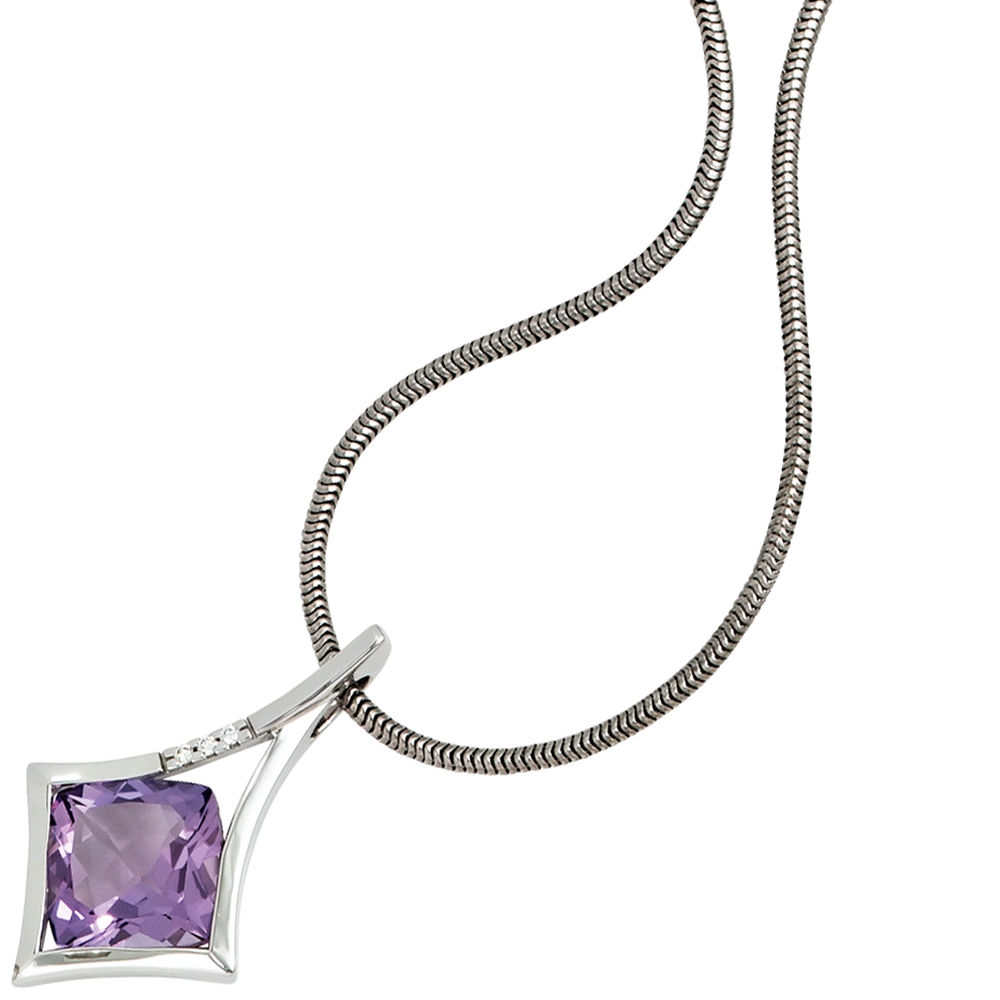 Anhänger 585 Gold Weißgold 1 Amethyst lila violett 3 Diamanten Brillanten