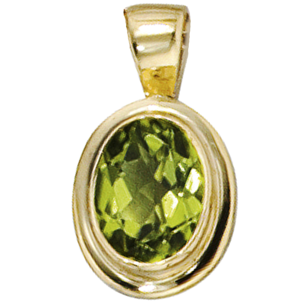 Anhänger oval 585 Gold Gelbgold 1 Peridot grün Goldanhänger