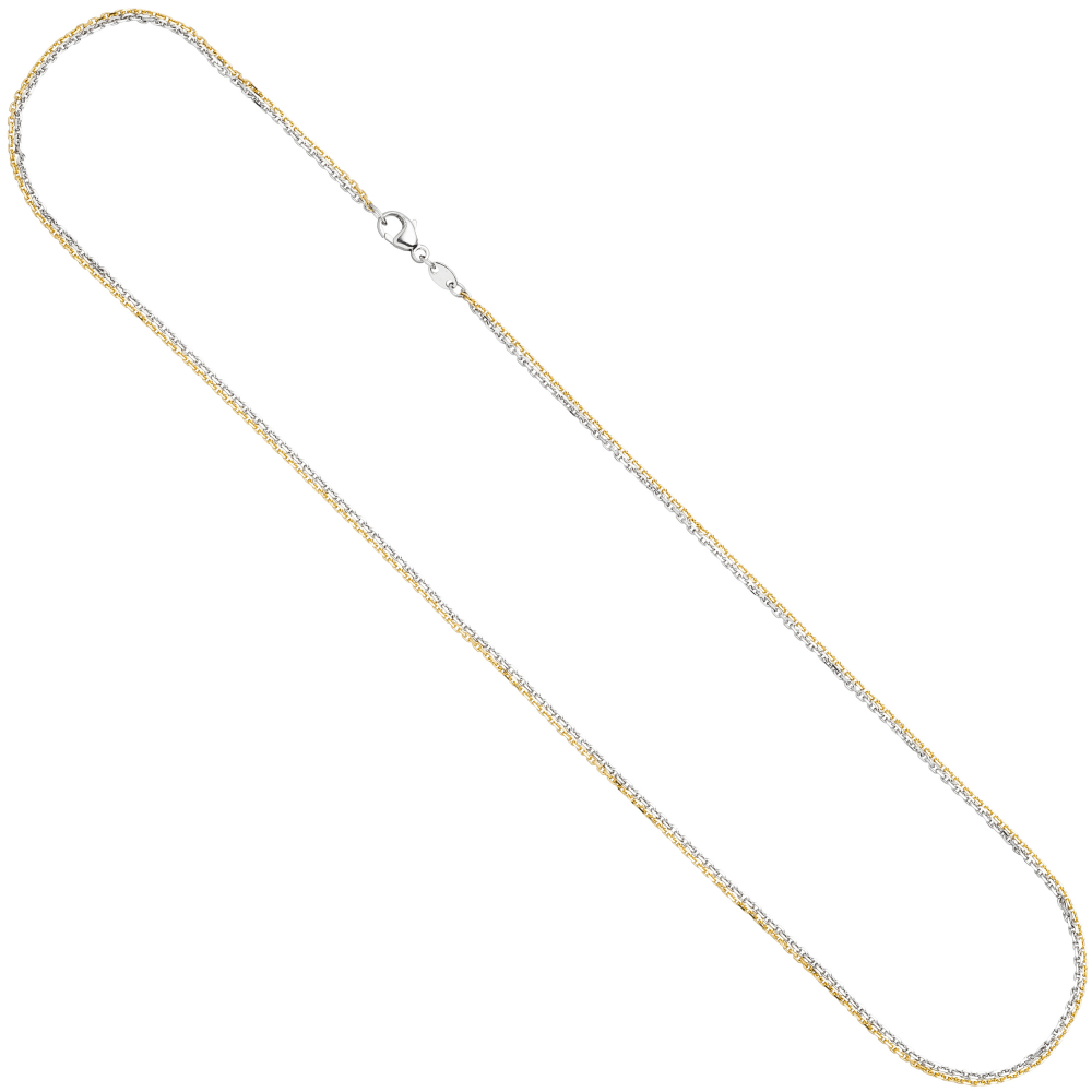 Ankerkette 2-reihig 585 Gelbgold Weißgold 45 cm Gold Kette Weißgoldkette