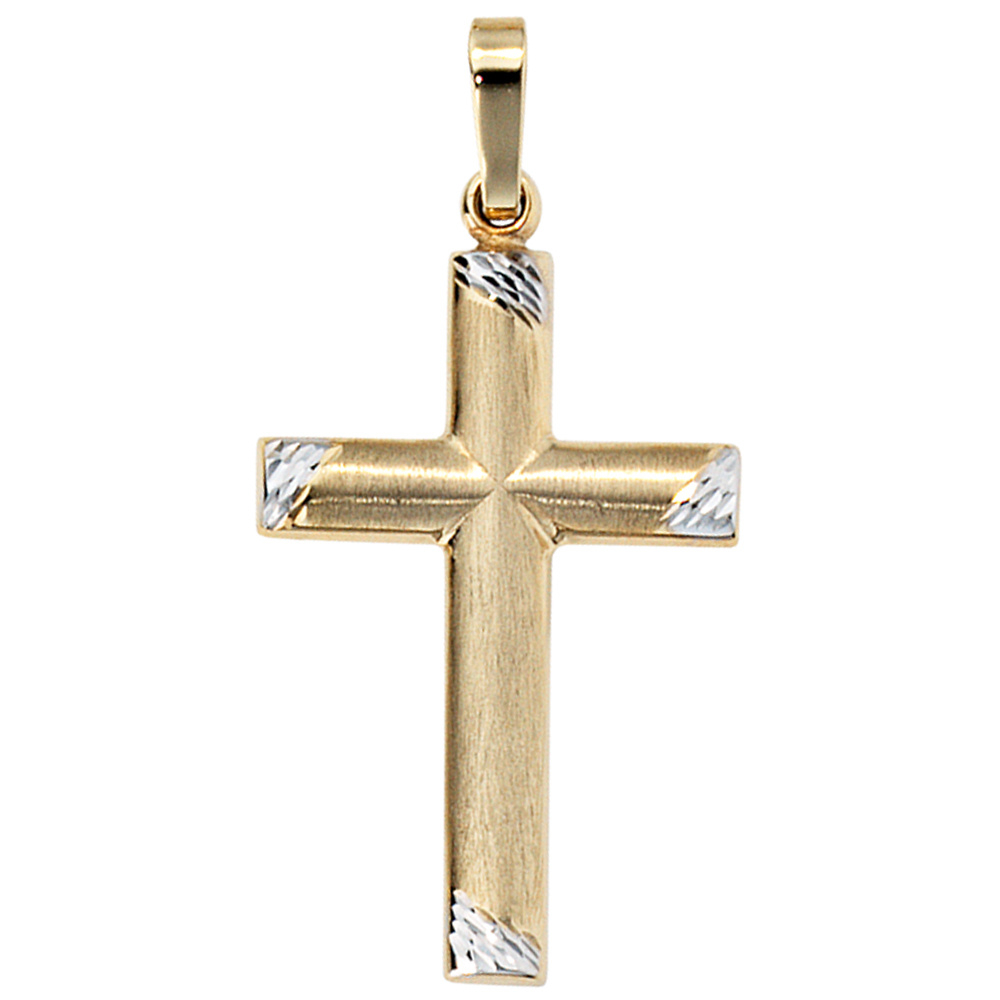 Anhänger Kreuz 333 Gold Gelbgold bicolor matt Kreuzanhänger Goldkreuz