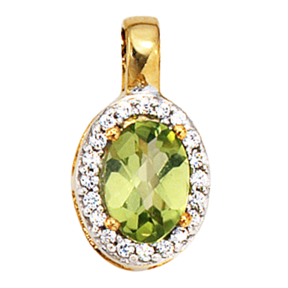 Anhänger oval 585 Gold Gelbgold bicolor 1 Peridot grün 20 Diamanten