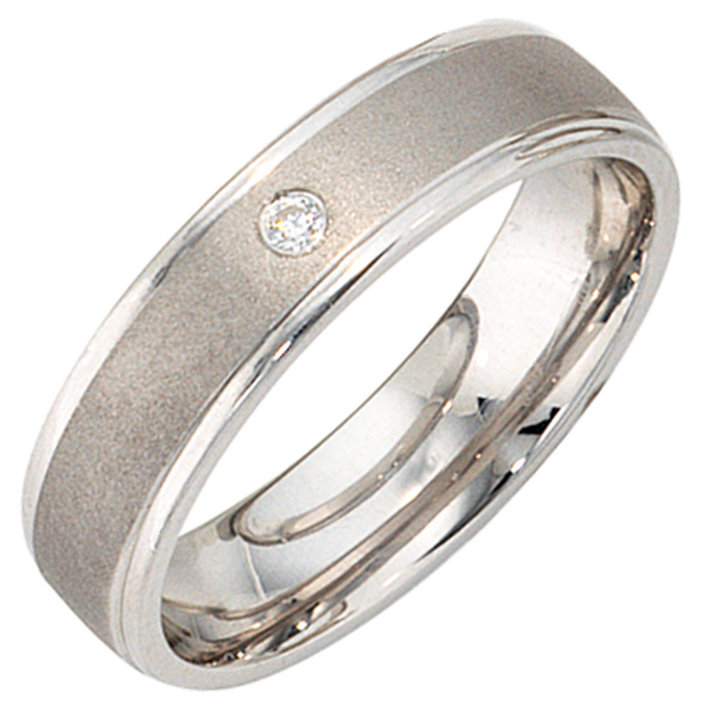 Partner Ring 925 Sterling Silber rhodiniert mattiert 1 Zirkonia Silberring - 52mm