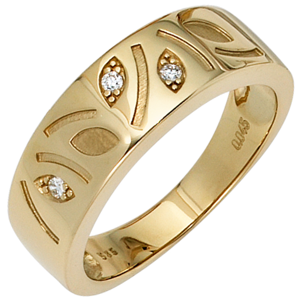 Damen Ring 585 Gold Gelbgold 3 Diamanten Brillanten 0,04ct. Goldring Diamantring - 60mm