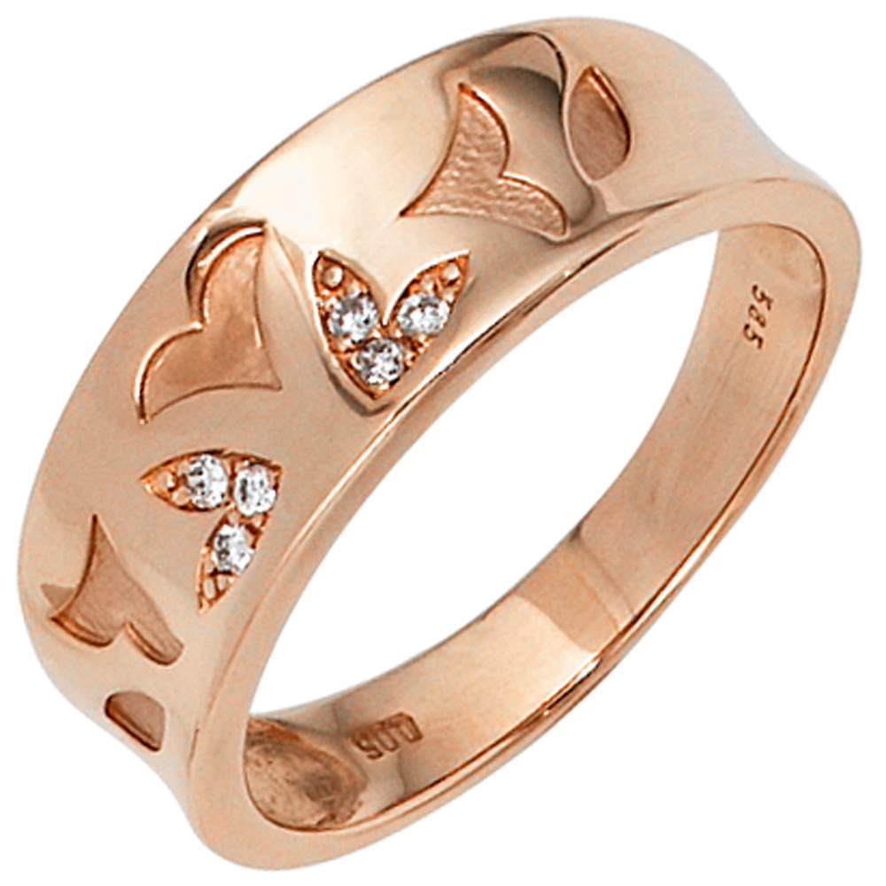 Damen Ring 585 Gold Rotgold 6 Diamanten Brillanten 0,05ct. Rotgoldring - 54mm