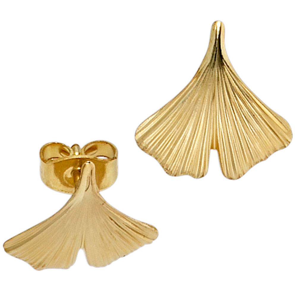 Ohrstecker Ginko Ginkgo 375 Gold Gelbgold teil matt Ohrringe