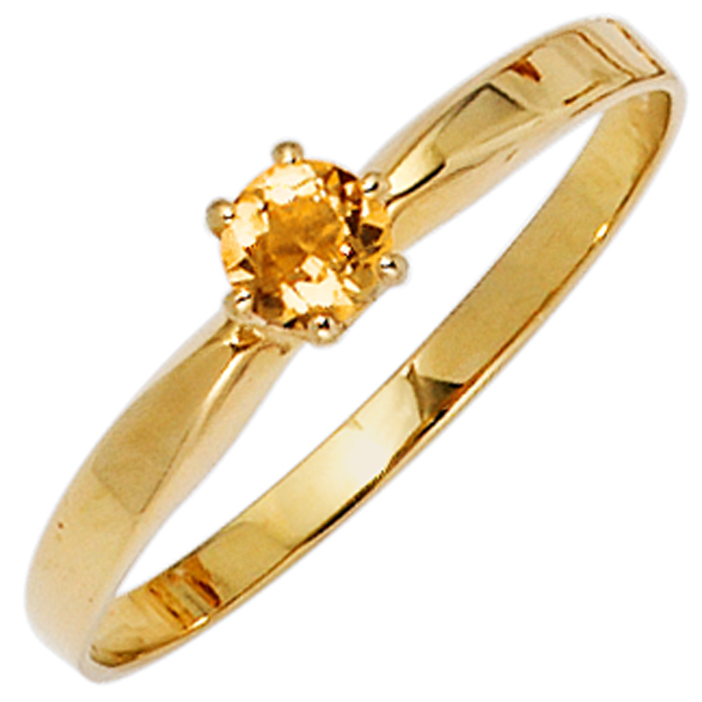 Damen Ring 585 Gold Gelbgold 1 Citrin orange Goldring Citrinring - 50mm