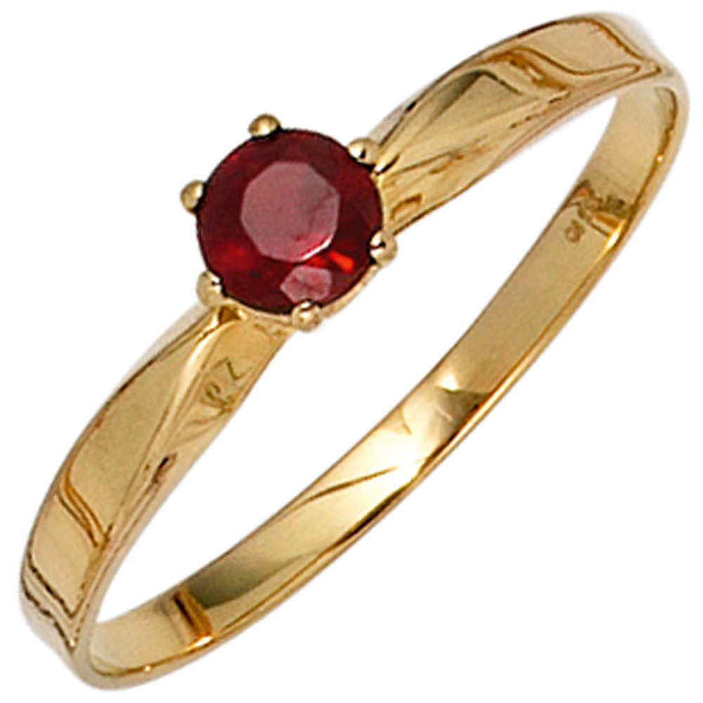 Damen Ring 585 Gold Gelbgold 1 Granat rot Goldring Granatring - 56mm