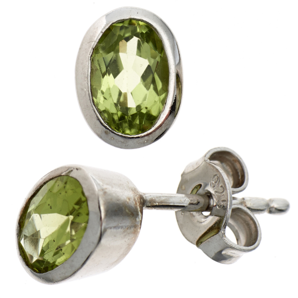 Ohrstecker oval 925 Sterling Silber rhodiniert 2 Peridote grün Ohrringe