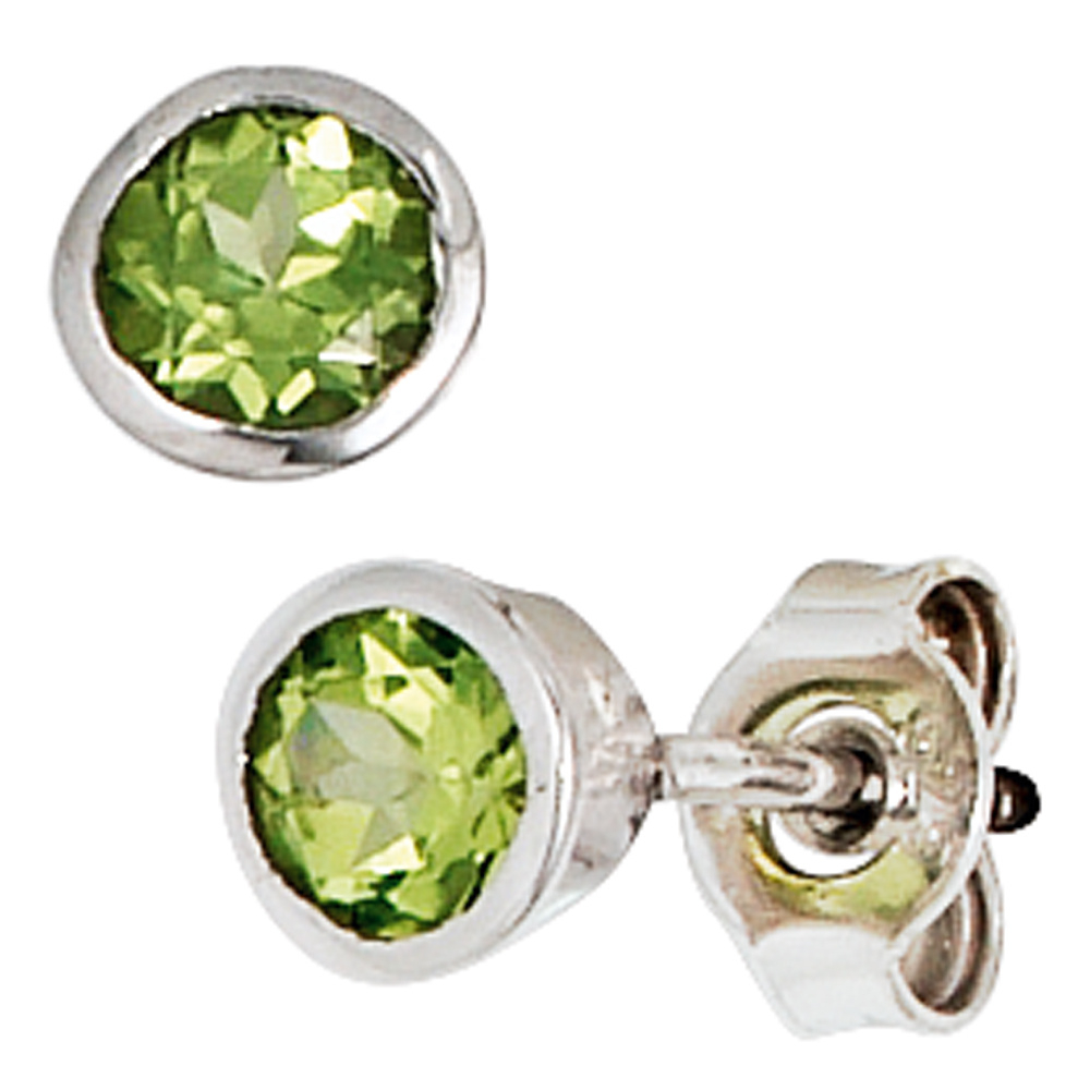 Ohrstecker rund 925 Sterling Silber rhodiniert 2 Peridote grün Ohrringe