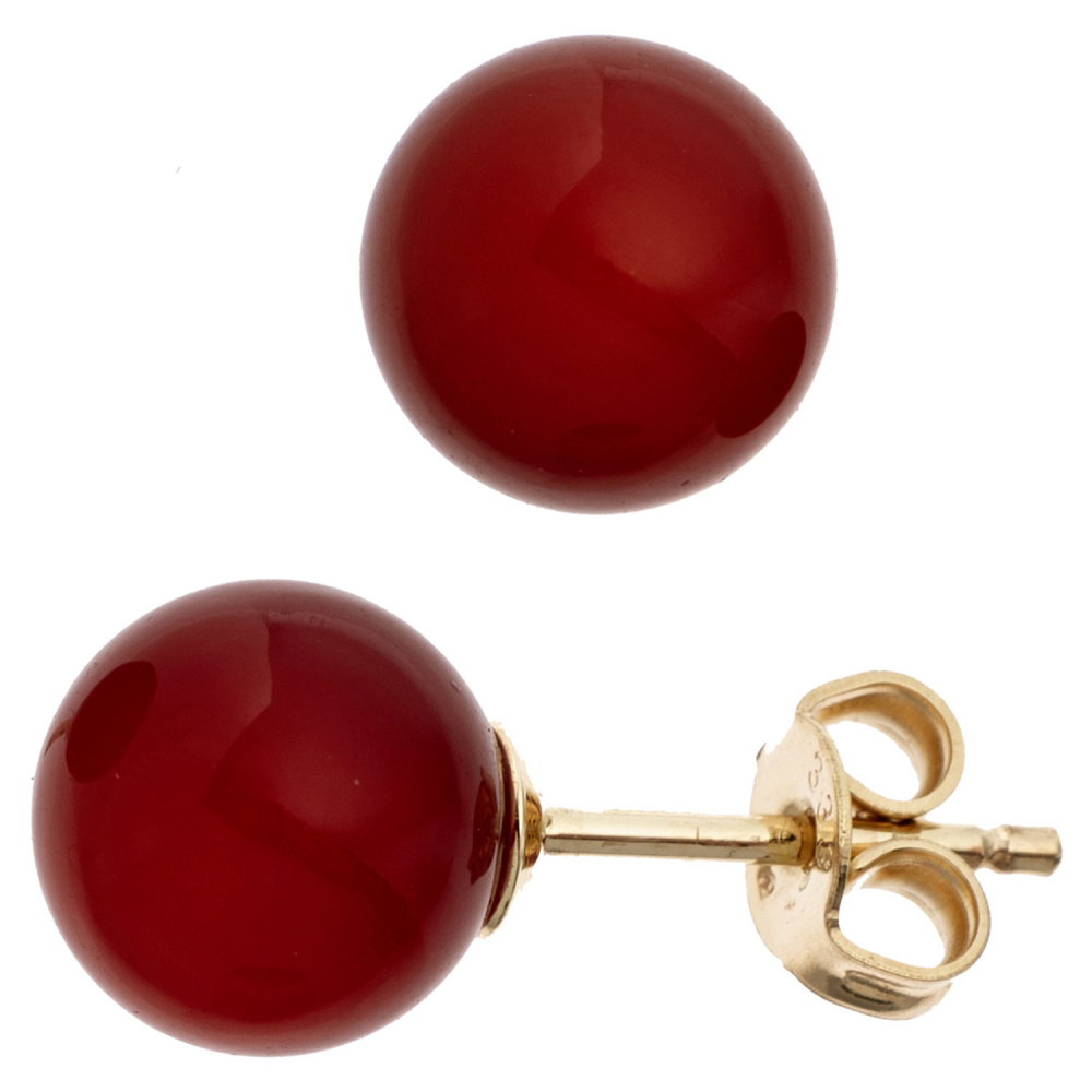 Ohrstecker Kugel 333 Gold Gelbgold 2 Karneole rot Ohrringe Goldohrstecker