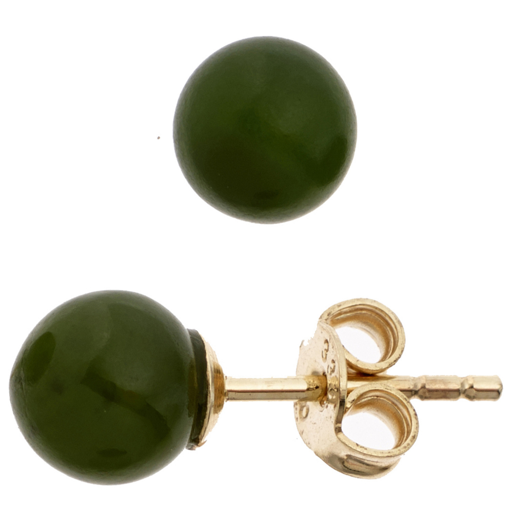 Ohrstecker Kugel 333 Gold Gelbgold 2 Jade Steine grün Ohrringe Goldohrstecker