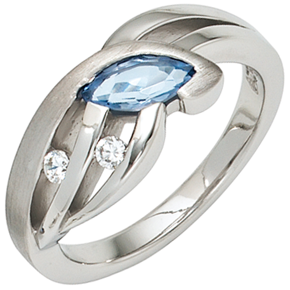 Damen Ring 925 Sterling Silber mattiert mit Zirkonia hellblau blau Silberring - 58mm