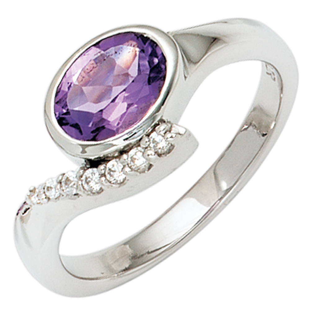 Damen Ring 925 Sterling Silber rhodiniert mit Zirkonia lila violett Silberring - 54mm