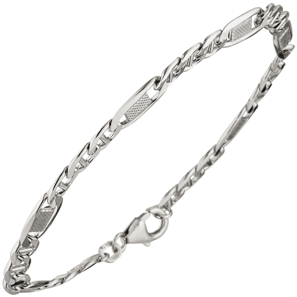 Panzer-Steg-Armband 925 Sterling Silber 19 cm Karabiner Silberarmband