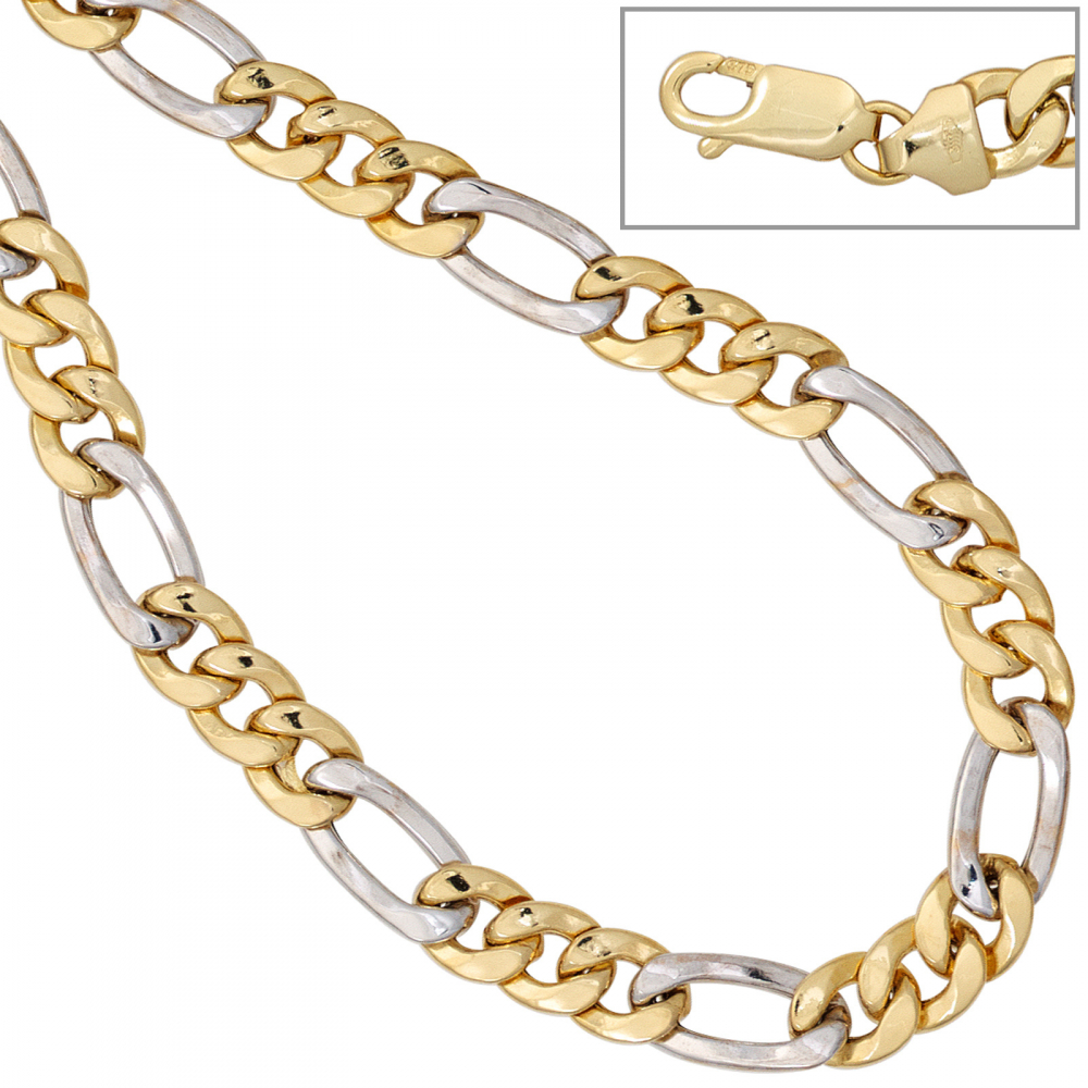 Figarokette 333 Gelbgold Weißgold bicolor 50 cm Gold Kette Halskette Goldkette