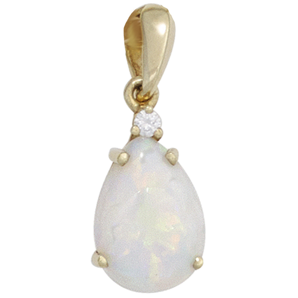 Anhänger Tropfen 585 Gold Gelbgold 1 Opal 1 Diamant Brillant Opalanhänger