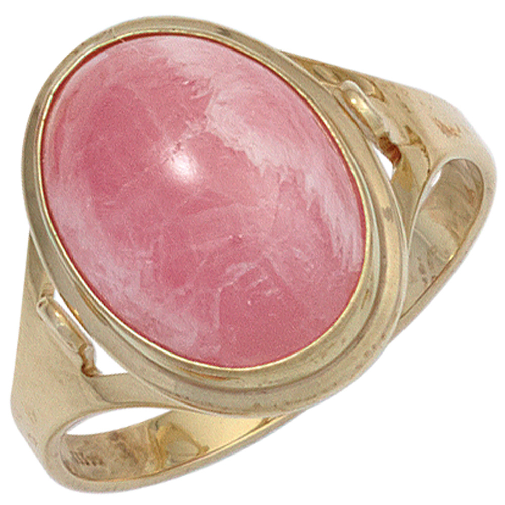 Damen Ring 585 Gold Gelbgold 1 Rhodochrosit rosa Goldring - 56mm