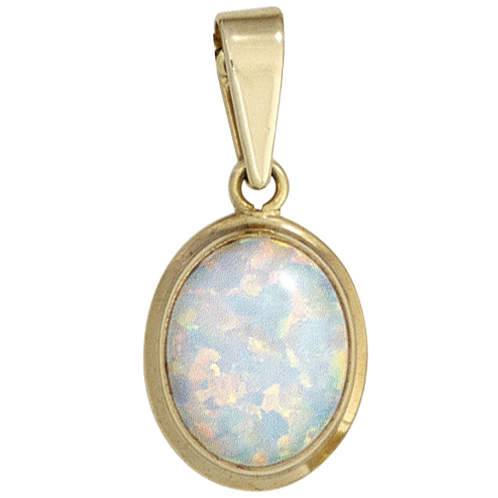 Anhänger oval 333 Gold Gelbgold 1 Opal Goldanhänger