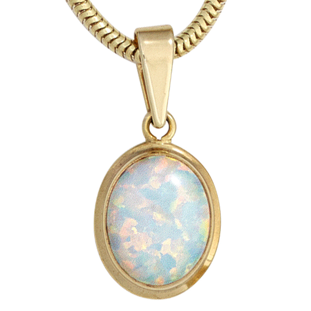 Anhänger oval 333 Gold Gelbgold 1 Opal Goldanhänger