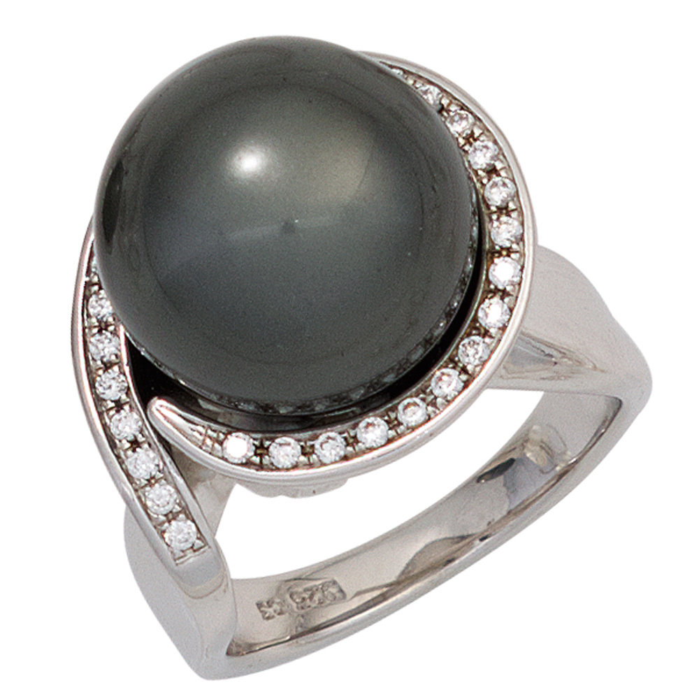 Damen Ring 925 Sterling Silber rhodiniert mit Zirkonia Silberring Perlenring - 56mm