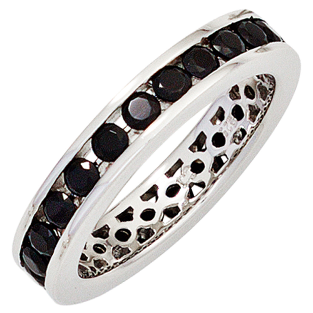 Damen Ring 925 Sterling Silber rhodiniert Zirkonia schwarz Silberring - 60mm