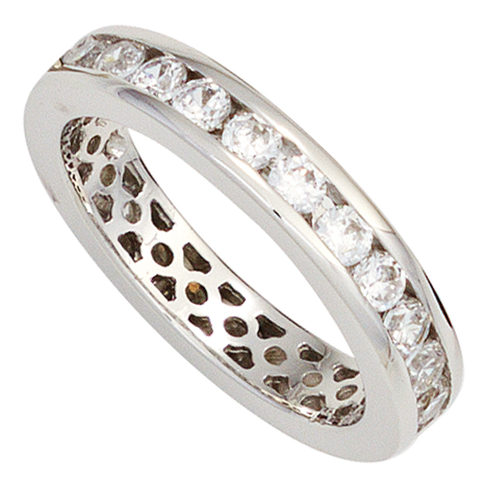 Damen Ring 925 Sterling Silber rhodiniert Zirkonia rundum Silberring - 52mm