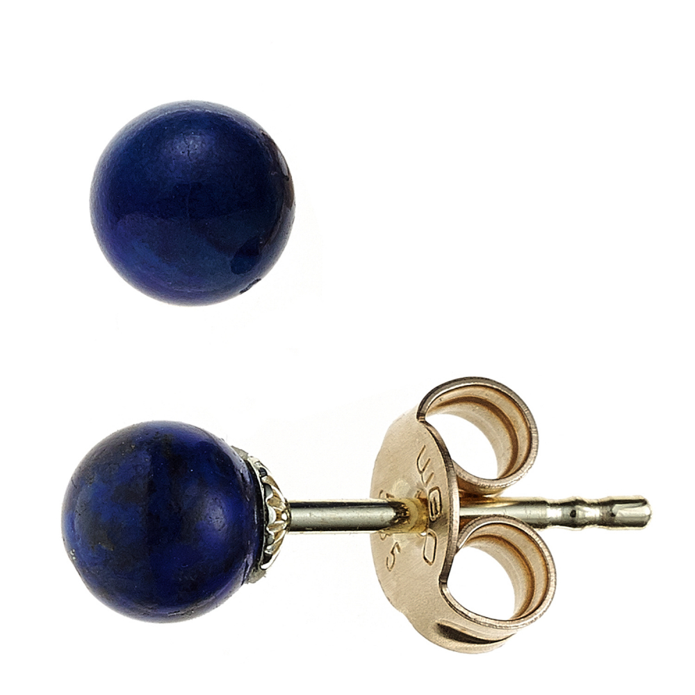 Ohrstecker Kugel 585 Gold Gelbgold 2 Lapislazuli blau Ohrringe Goldohrstecker