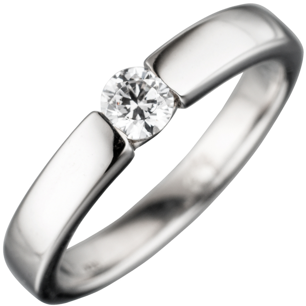 Damen Ring 925 Sterling Silber rhodiniert 1 Zirkonia Silberring - 50mm