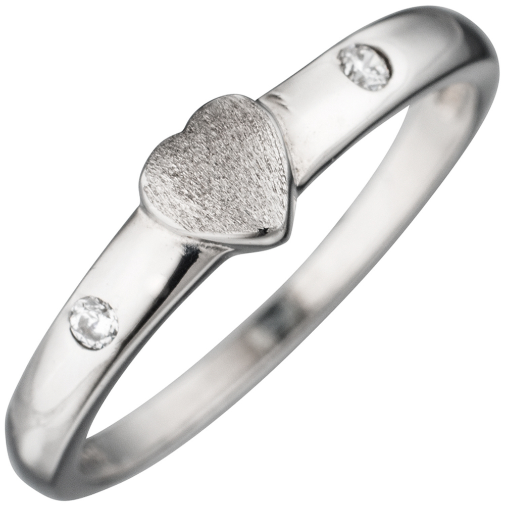 Kinder Ring Herz 925 Sterling Silber mattiert 2 Zirkonia Kinderring - 46mm