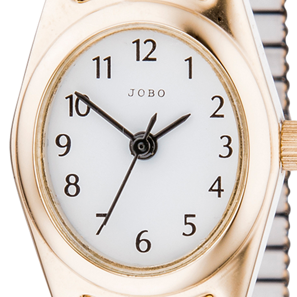 JOBO Damen Armbanduhr Quarz Analog Edelstahl vergoldet Flexband Damenuhr oval