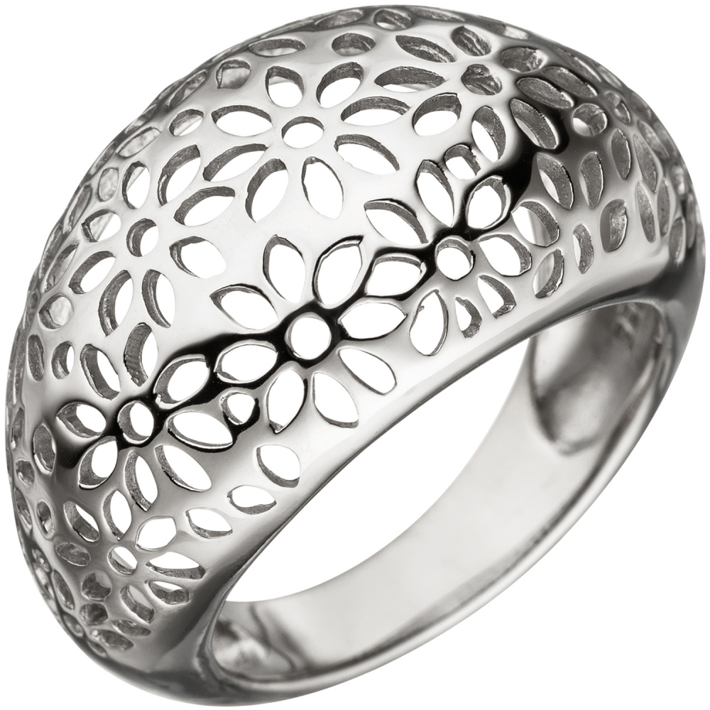 Damen Ring breit mit Blumen Muster 925 Sterling Silber Silberring - 56mm