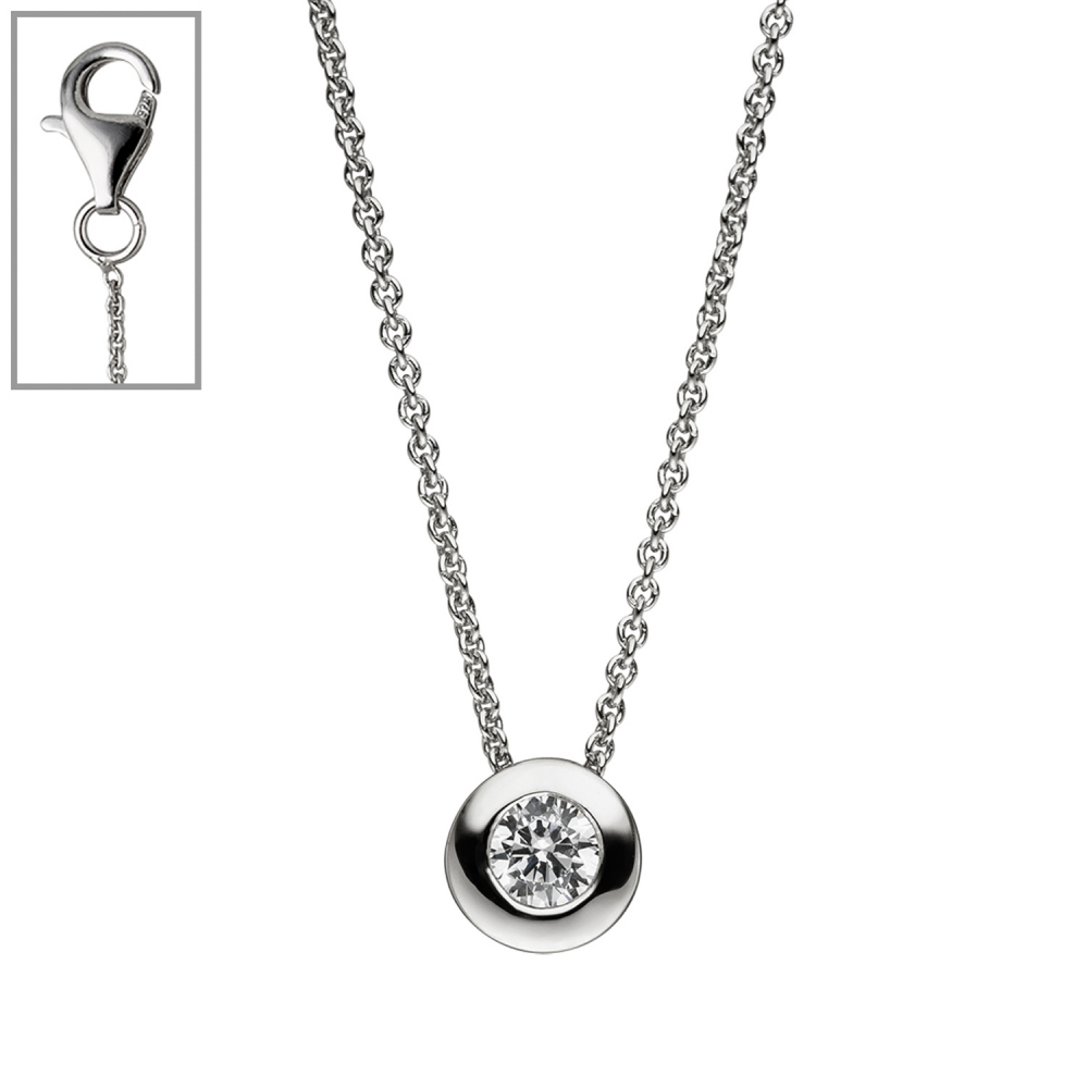 Collier Kette mit Anhänger rund 925 Sterling Silber 1 Zirkonia 42 cm Silberkette