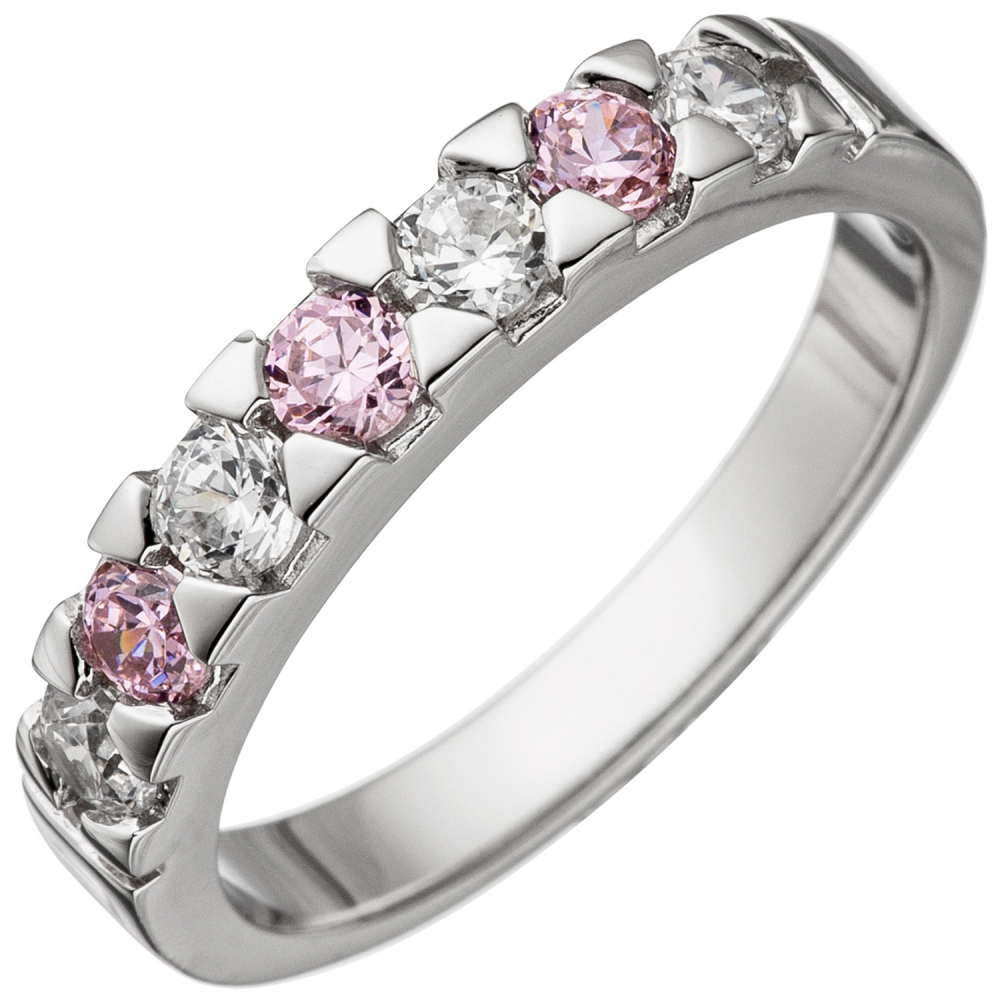 Damen Ring 925 Sterling Silber mit Zirkonia rosa und weiß Silberring - 50mm