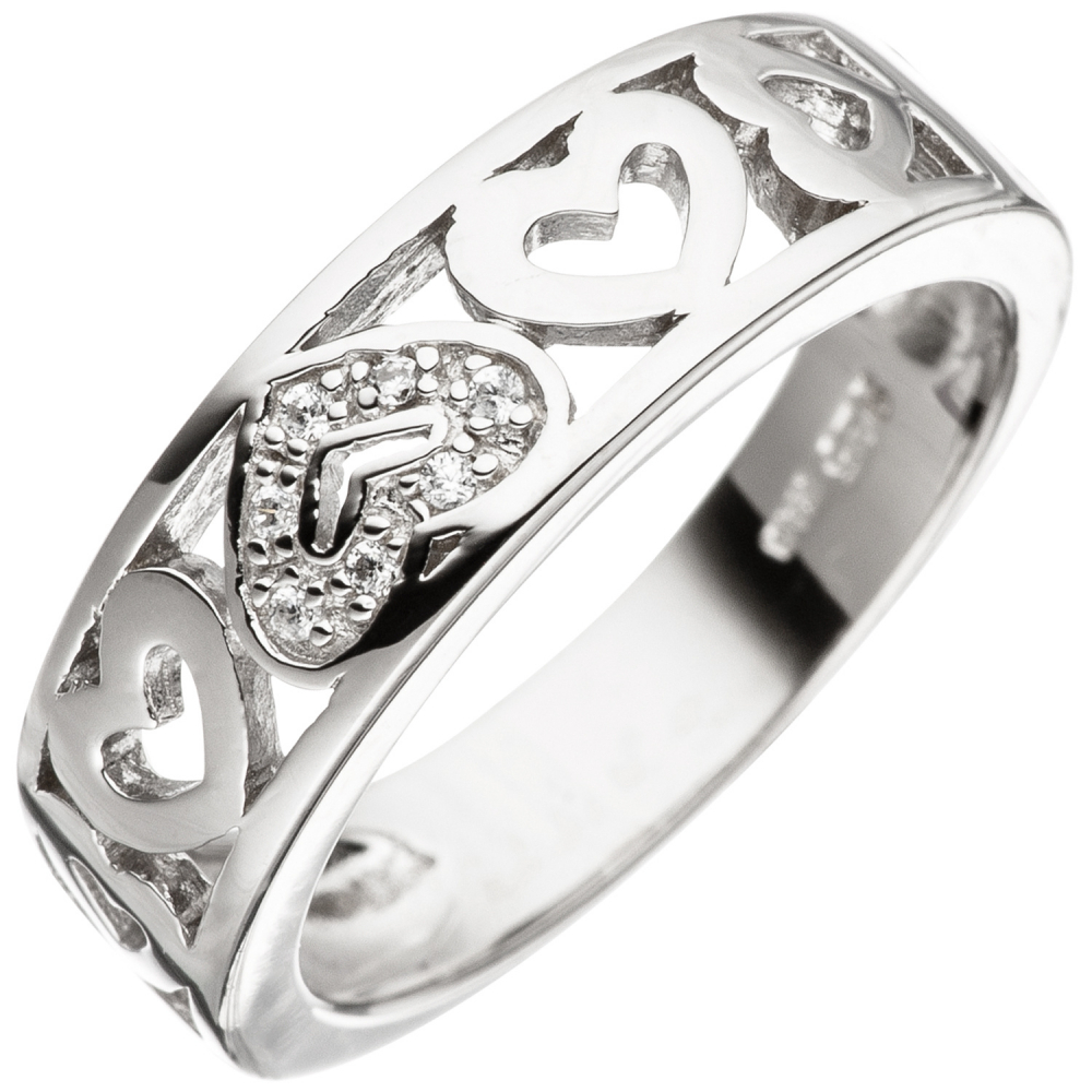 Damen Ring Herz Herzen 925 Sterling Silber mit Zirkonia Silberring - 50mm