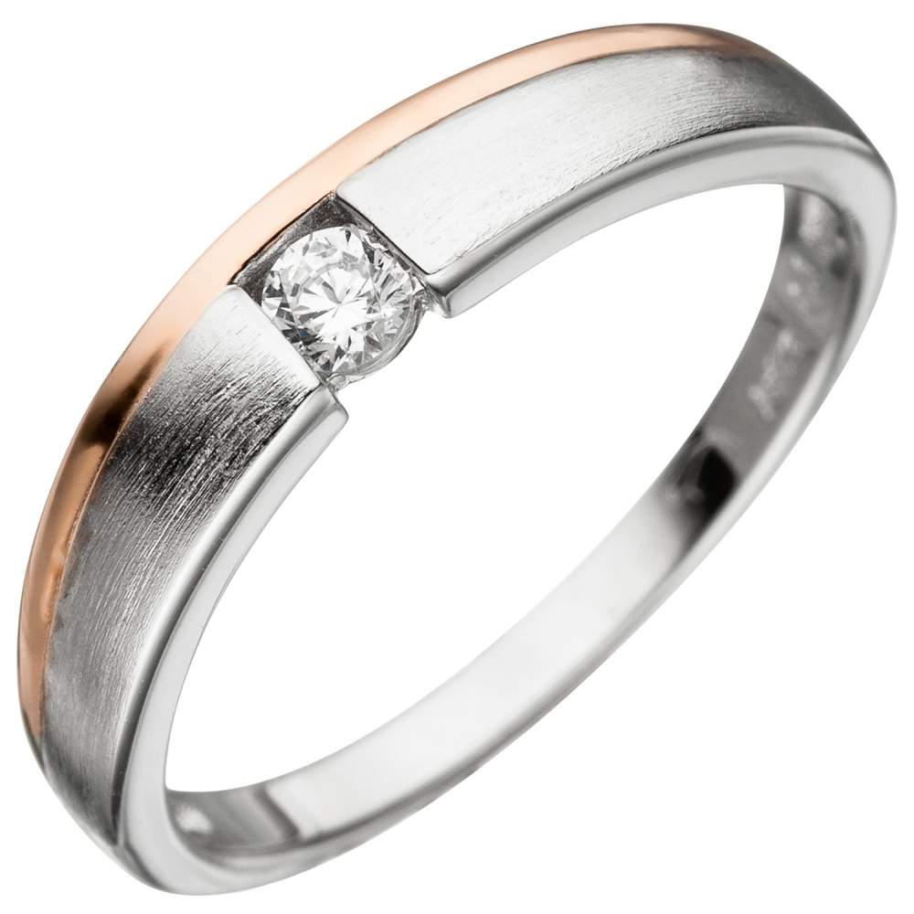 Damen Ring 925 Silber bicolor vergoldet mattiert mit Zirkonia - 50mm