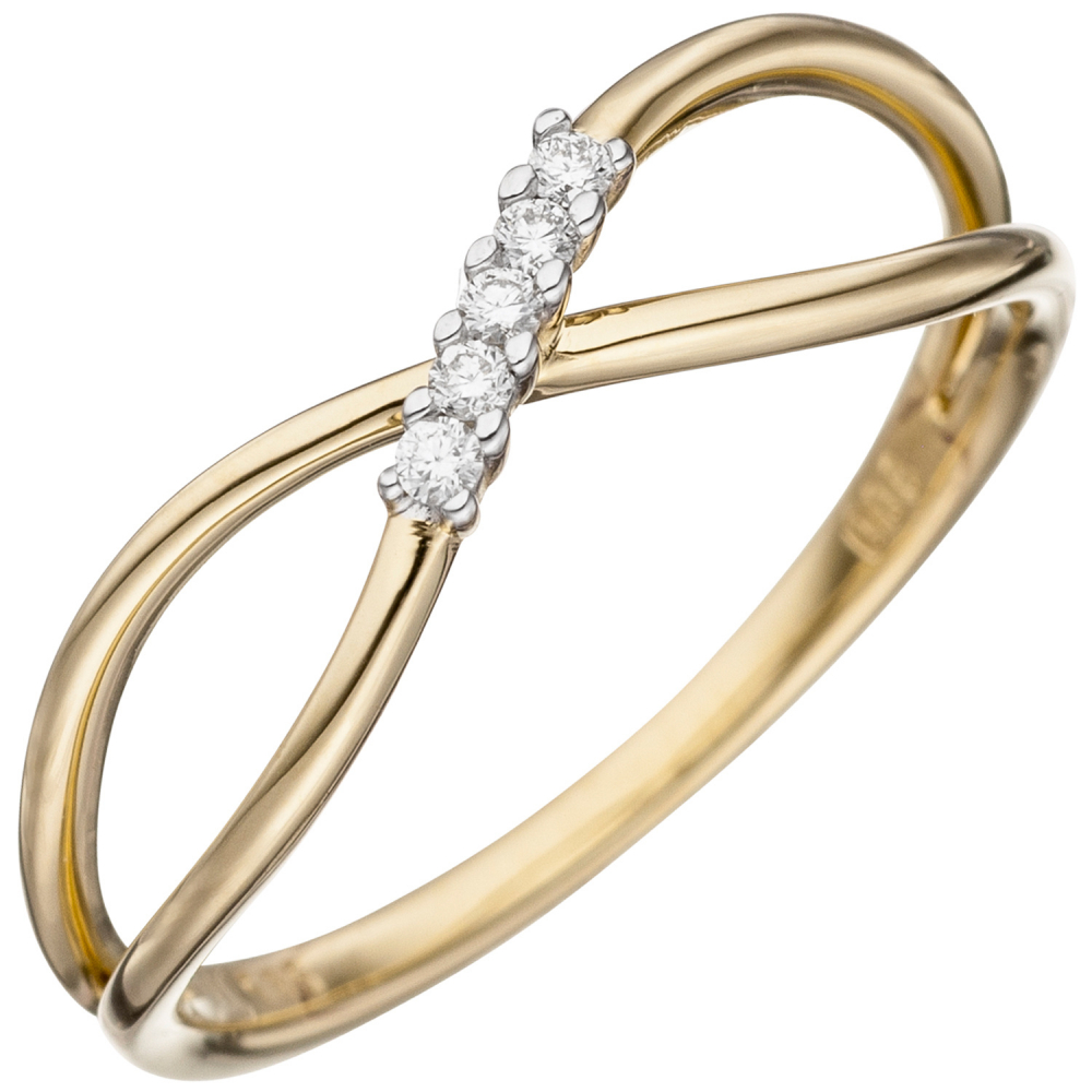 Damen Ring 585 Gold Gelbgold 5 Diamanten Brillanten Goldring Diamantring - 52mm