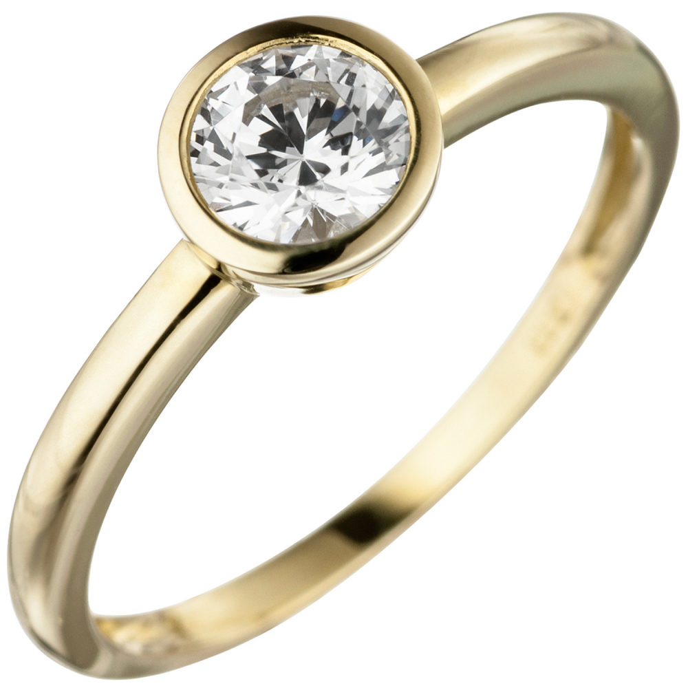 Damen Ring 333 Gold Gelbgold 1 Zirkonia Goldring - 52mm