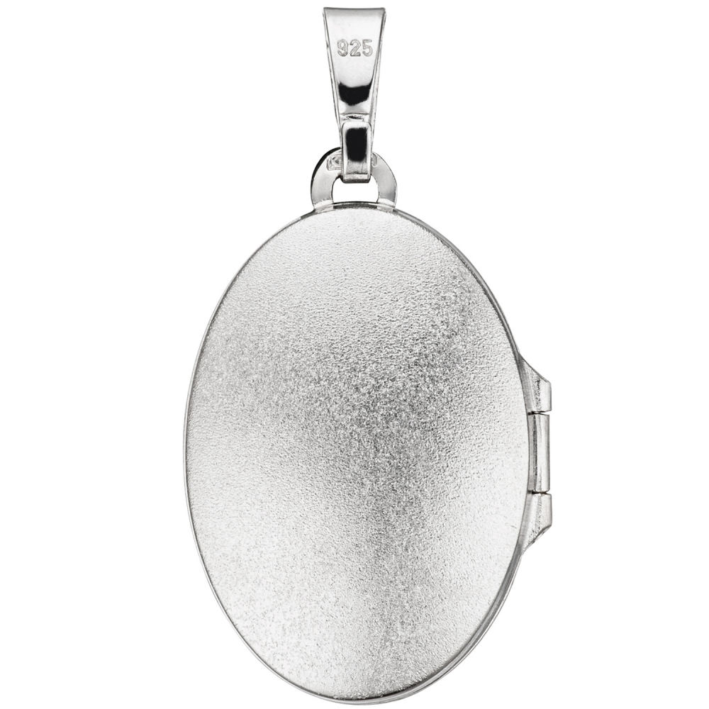 Medaillon oval für 2 Fotos 925 Sterling Silber matt Anhänger zum Öffnen